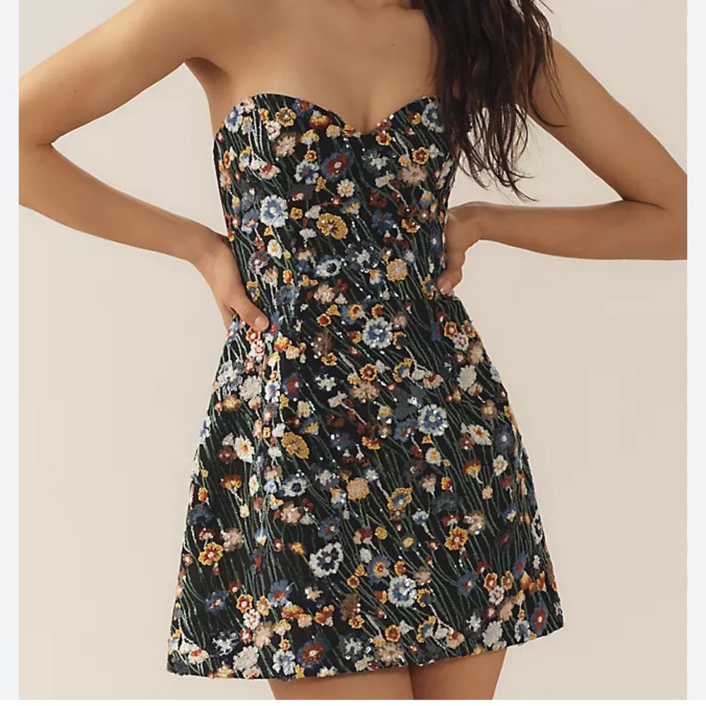 NWOT Helsi Lea Strapless Floral Sequin Mini Dress Size XS